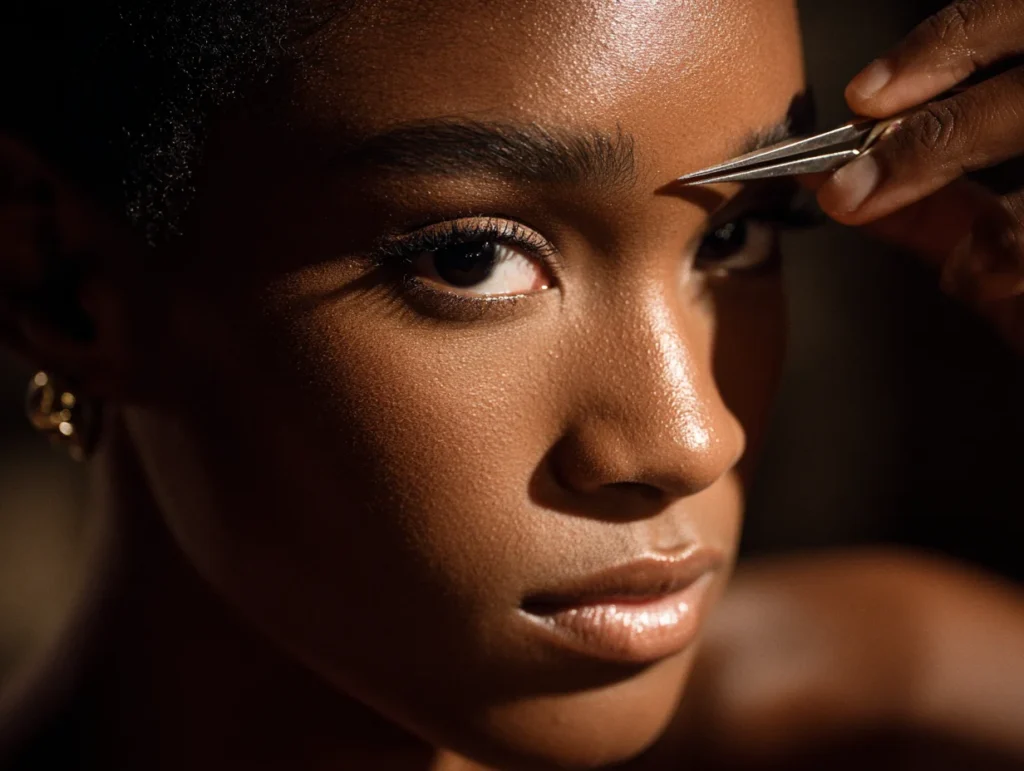 Ciseaux à sourcils en acier inoxydable, design ergonomique pour un épilation précise et confortable.